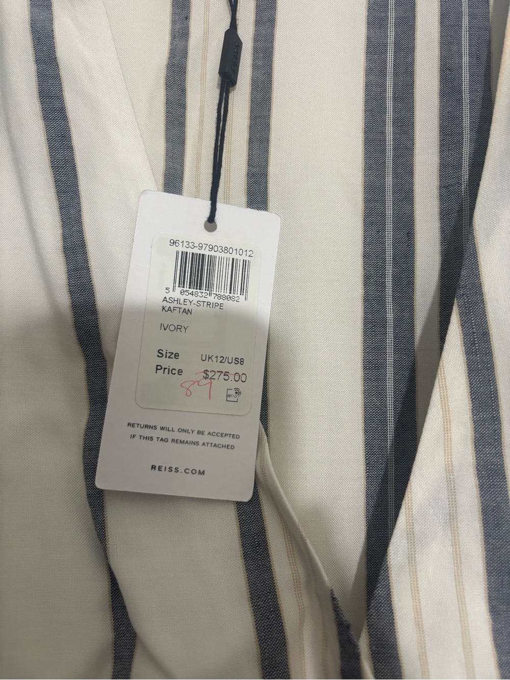Reiss Ashley Striped Kaftan Midi Dress Size 8 - Picture 11 of 16